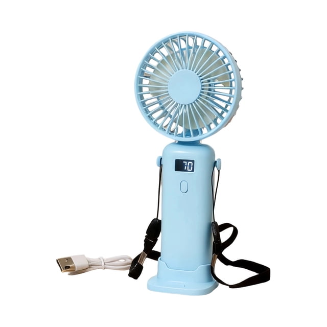 Ventilador portátil de mano, mini ventilador recargable con pantalla digital, ventilador personal de 3 velocidades para viajes, oficina y exteriores, ventilador de escritorio USB silencioso