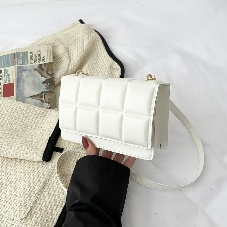 Women Chocolate Square PU Flap Shoulder Bag Small Messenger Crossbody  Handbags White 