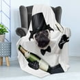 thumbnail image 4 of Pug Soft Flannel Fleece Blanket, Celebration Dog with Champagne Bottle While Toasting Happy Moments Photographs, Cozy Plush for Indoor and Outdoor Use, 70" x 90", Black White Emerald, by Ambesonne, 4 of 5