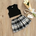 thumbnail image 5 of Douhoow Toddler Girls Clothes Sets Strap Sleeveless Knit Vest Plaid Pleated Skirts 0-4Y, 5 of 9