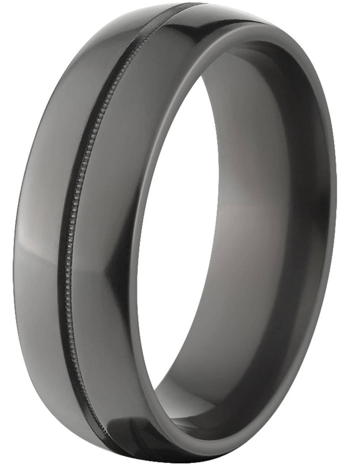 7mm Half-Round Black Zirconium Ring with a Polish and One Center Groove