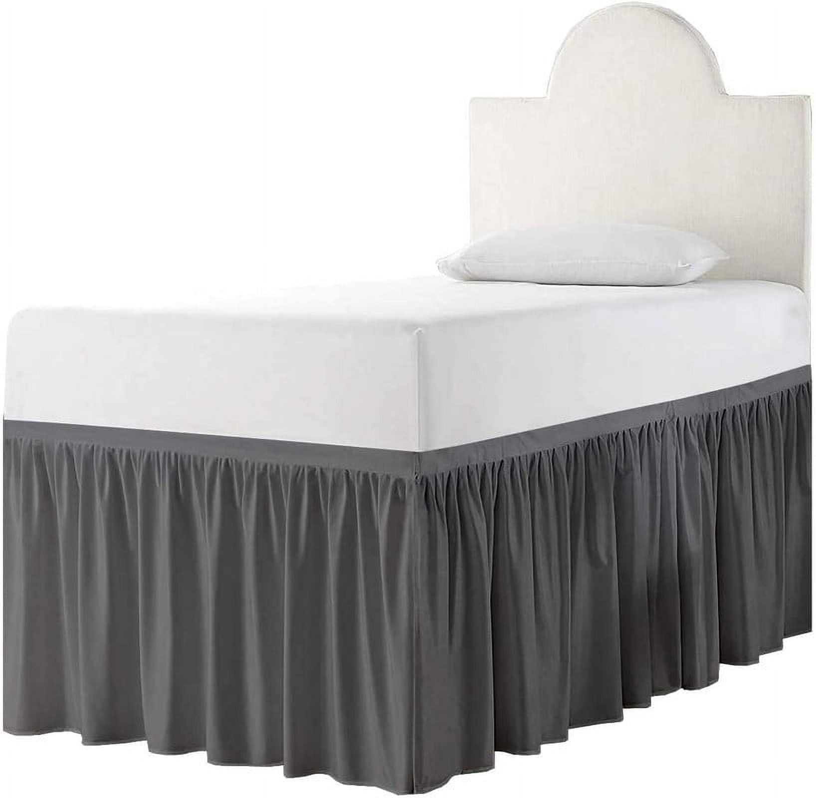 College Dorm Bedskirt, 42 Inch Drop 100% Microfiber Lightweight Ruffled, Twin-XL Size (39" x 80") Elastic Bed Skirt - Dark Gray Solid