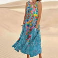 thumbnail image 1 of LSLJS Robe Longue Sans Manches en Coton et Lin à Col Rond Imprimé avec Poche, Robe d'Été de Plage, 1 of 5