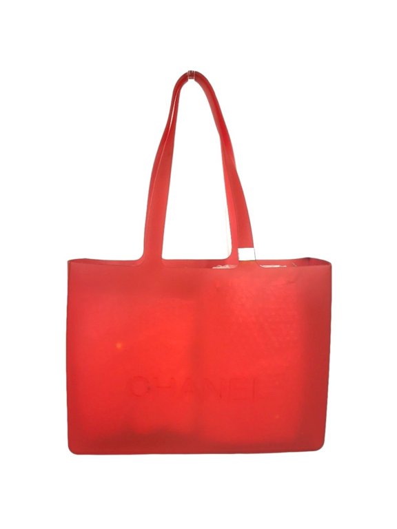 Pre-Owned CHANEL Vintage Logo CC Coco Mark Big Bag Red Rubber Tote Shoulder Women's