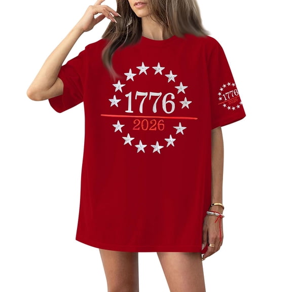 Womens 250th Anniversary Usa Shirt 1776-2026 Crewneck Short Sleeve American Flag Print T-Shirts United States Relaxed Fit Tops, #01 Red, XL