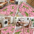 thumbnail image 6 of Spring Floral Washable Area Rugs 2.7'x5', Watercolor Flower Green Leaves Pink Background Low Pile Throw Living Room Rug Non-Slip Sturdy Edge Binding Carpet for Indoor Entryway Bedside Kitchen, 6 of 9