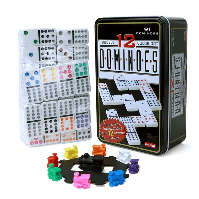 Juego de dominó de tren mexicano, juego de dominó de 91 piezas en 12 colores
