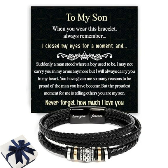 To My Son Bracelet from Dad or Mom,To My Son – Braided Leather Bracelet from Father & Mother,Love You Forever Linked Braided Leather Bracelet Birthday Graduation Gift(19CM)