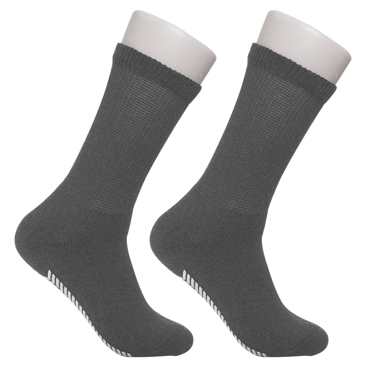 Diabetic Socks - Non Skid Hospital Loose Fitting Slipper Socks With Gripper Bottoms 2 Pack Savings - Gripper socks - Men's Size 10-13 (Skid 3 Grey)