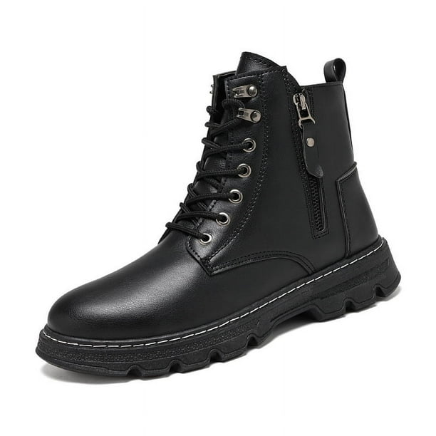 Botas Martin con cremallera y aumento de altura para hombre, informales, de cabeza redonda, con costuras de otoño e invierno, color negro