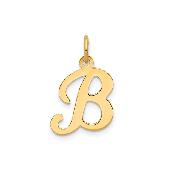 14k Yellow Gold Script Letter B Pendant Charm, Polished Initial Monogram Jewelry for Women