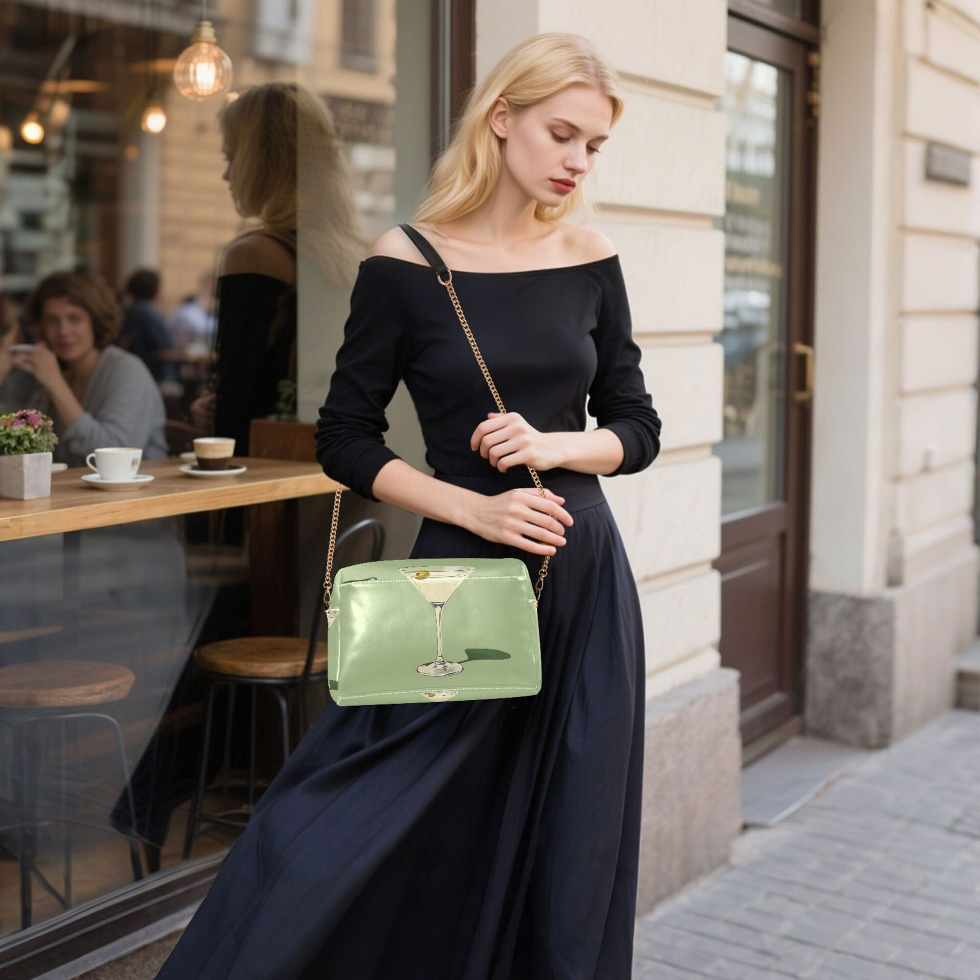 FORMRS Women Crossbody Purse with Chain Strap Vegan Leather Shoulder Handbag, Light Green Martini