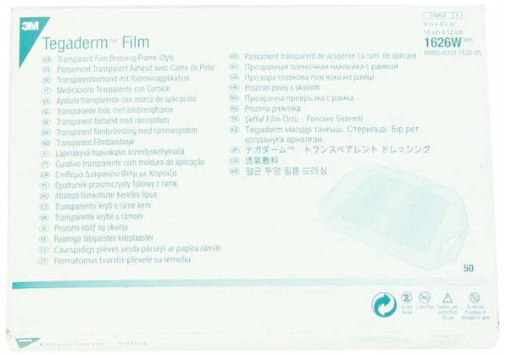 3M Tegaderm Transparent Dressing with Label 4" x 4 3/4" (10 x 12 cm)50 per Box #1626W