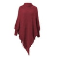 thumbnail image 4 of Women's Lightweight Cape Shawl Sweater, Knit Tassel Pullover Shawl, High Collar Knitted Shawl Casual Pullover Sweater Coat, 4 of 6