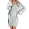 thumbnail image 2 of ClodeEU Women's Plush Pullover Sweater Dress, Long Sleeve V Neck Sweatshirt,Loose Oversized Sweaters Dresses Gray,Womens Plus S, 2 of 8