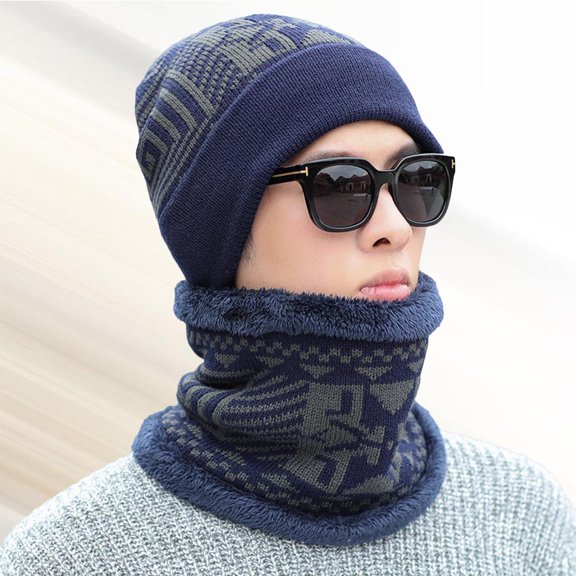 COMPUKAS 1Pc Knitted Winter Scarf and Hat Set, Two-Piece Neck Warmer with for Comfortable Wear