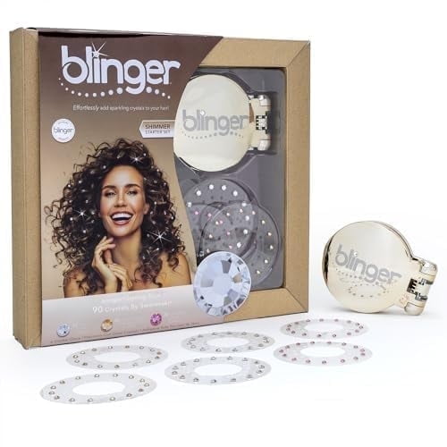 Blinger Shimmer Starter Kit with Gold-Plated Gem Stamper Styling Tool and 90 Glass Crystals