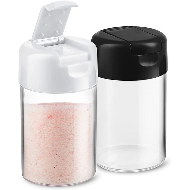 Set of 2 Plastic Salt and Pepper Shakers with Hinged Lid No Spill Lunch Bag Camping Picnic Moisture Proof Spice Dispenser Seasoning Container Pourer w Cover 3.5 oz. Black White Walmart