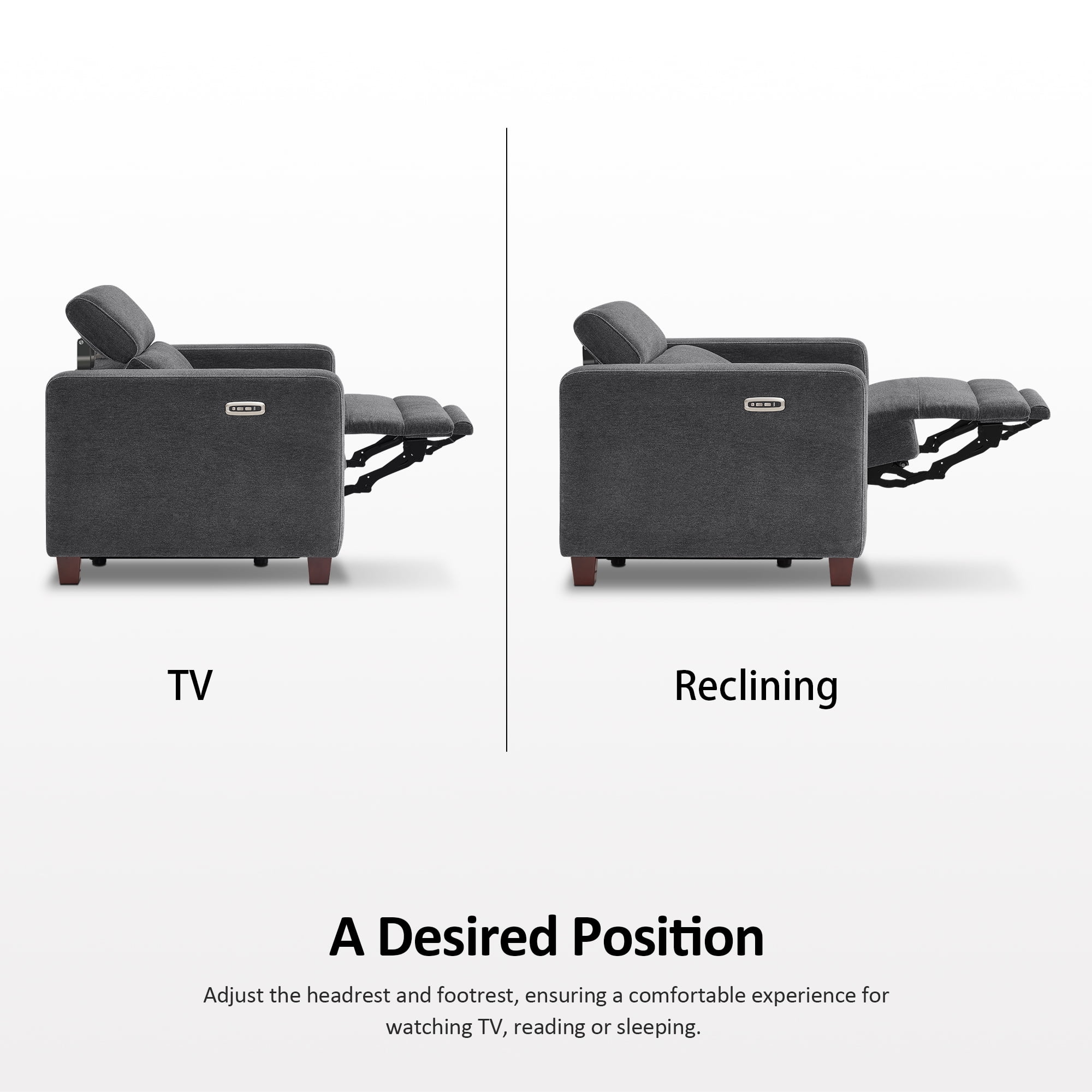 MCombo High Leg Power Recliner Chair with Adjustable Headrest and USB A/C Charge Ports for Living Room, Office, and Small Spaces (Fabric HL128, Dark Grey)