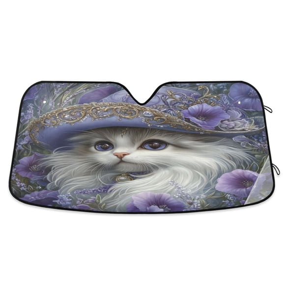Qxltty Gorgeous Persian Cat Car Windshield Sunshades Foldable UV Rays Sun Visor Protector Keep Your Vehicle Cool 53×23.5in