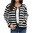 thumbnail image 2 of DailyTrove Women's Striped Hooded Cardigan, Long Sleeve, Casual Gym & Lounge Wear, Lightweight Cotton Blend, Plus Size Friendly, 2 of 6