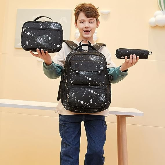 Iguohao Galaxy Backpack For Boys School Bags Teens Bookbags Kids Backpack With Lunch Box And Pencil Case