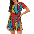 thumbnail image 1 of Balery Colorful Arrow Graffiti Pattern Camisón de manga corta con cuello redondo para mujer, cómodo y elegante., 1 of 6