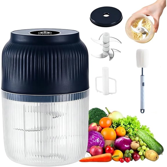 Household Electric Garlic Crusher, Cordless Mini Electric Chopper with 6 Stainless Steel Blades, Portable Cordless Garlics Mincer for Garlic, Onion, Ginger, Chili, Spices and Fruit (1PC,B)