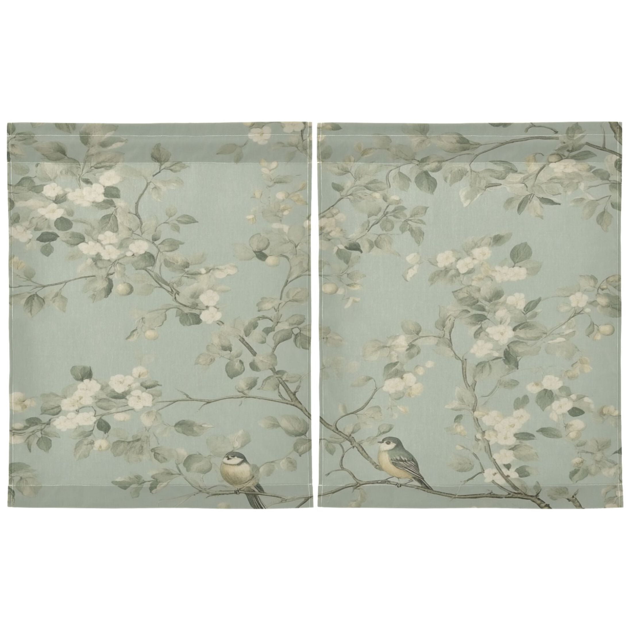 Birds in Bloom 27"x36" Linen Look Cafe Curtain Set with Privacy and UV Protection