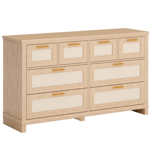 EDTara 8-Drawers Rattan Dresser, Wooden Dresser Chest of Drawers