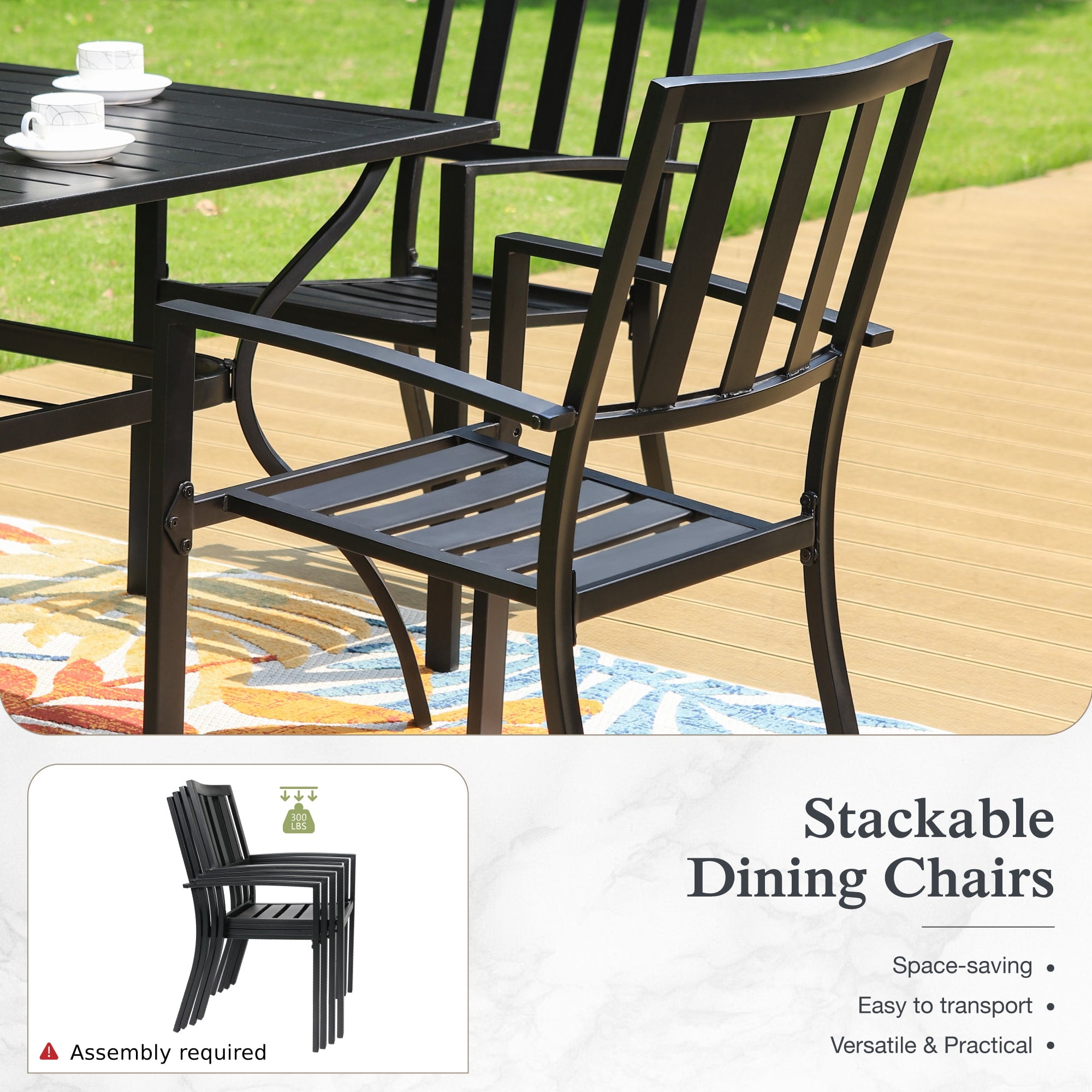 Sophia & William Metal Outdoor Patio Dining Chair Stackable Chairs Set of 2 in Black