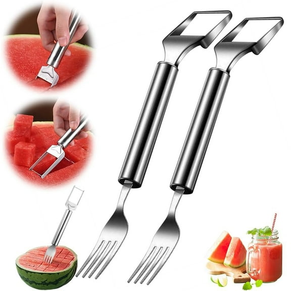 Xhegex 2PCS Watermelon Fork Cutter, 2-in-1 Stainless Steel Cutters, Dual Head Watermelon Slicer Knife, Fruit Cutter Knife for Family