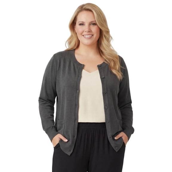 Turtle Bay New York Women’s Button-Up Cotton Cardigan, Crewneck with Front Pockets