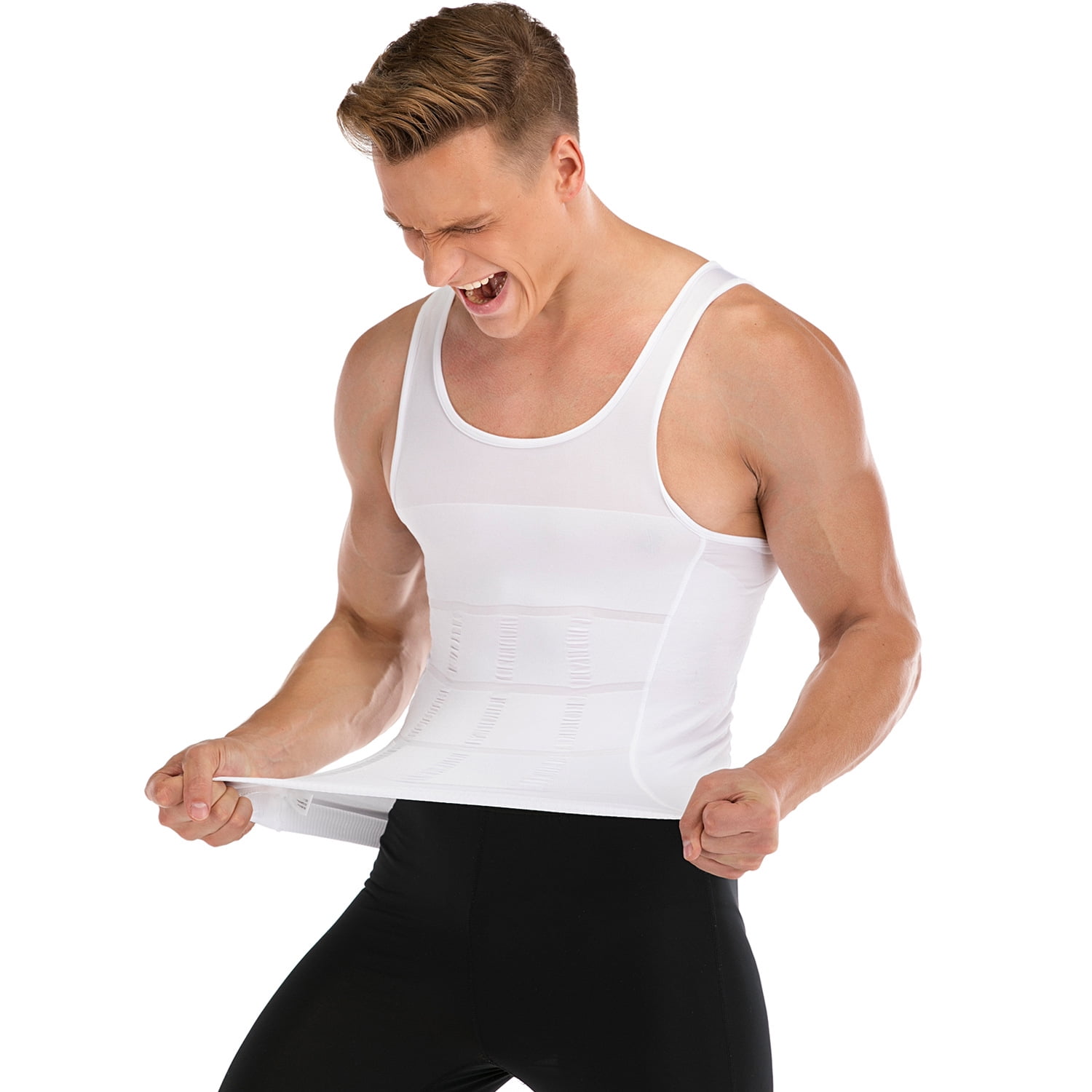 Shaxea Mens Seamless Compression T Shirt Hide Gynecomastia Moobs Slimming Body Shaper Vest Shirt Abs Abdomen Slim