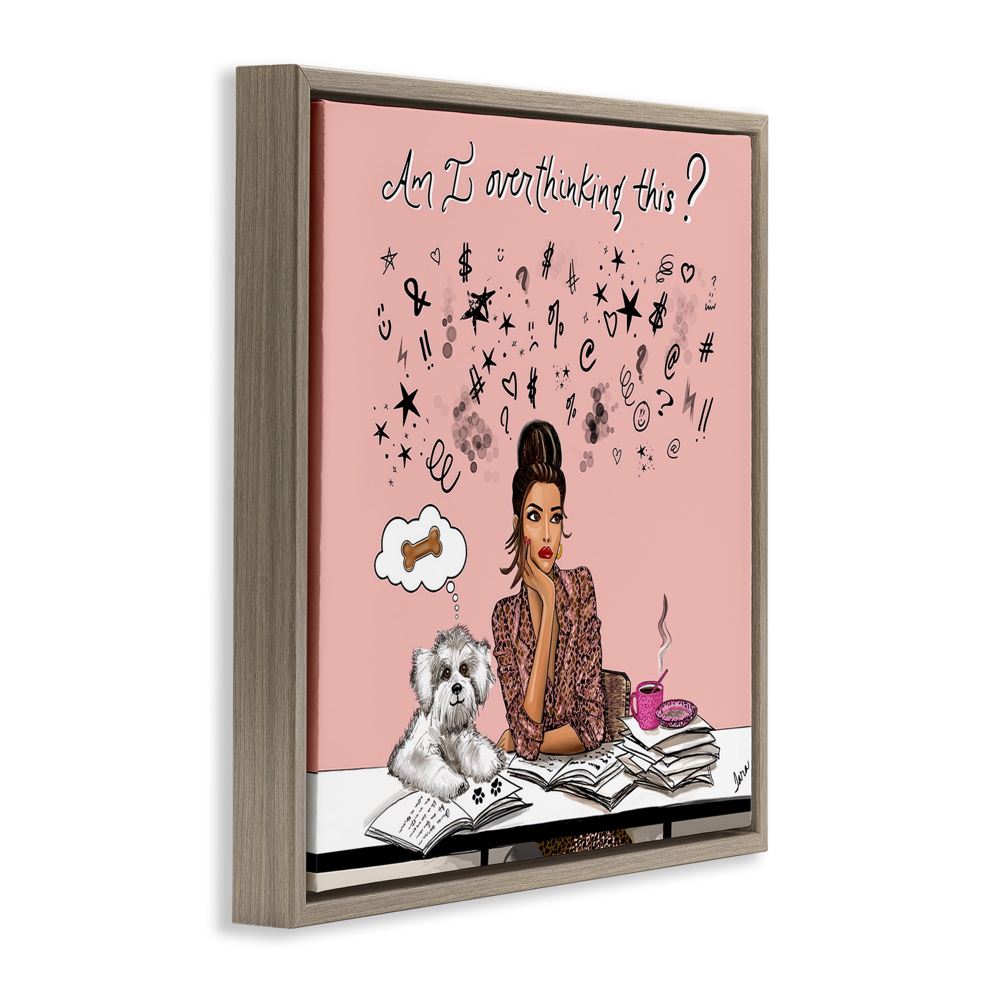 Stupell Industries Overthinking Reflection with Puppy Brown Framed Floater Canvas Wall Art, design by Tara Boone
