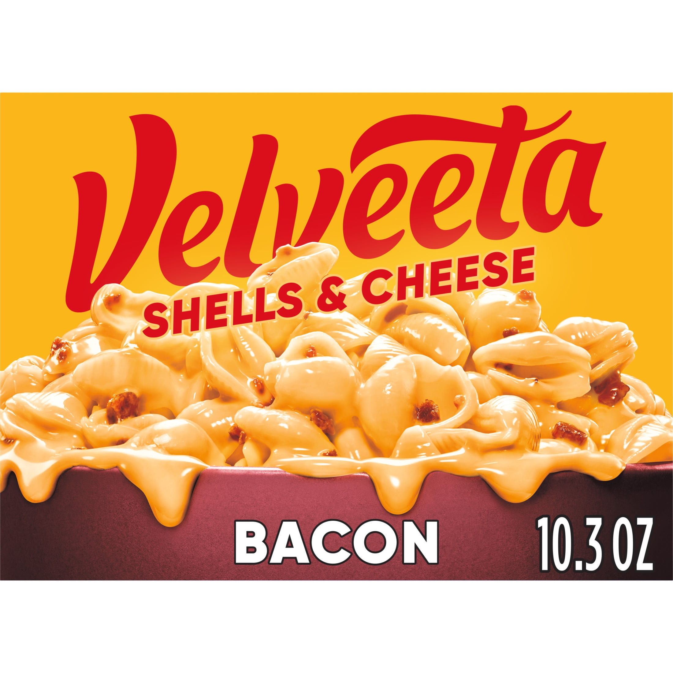 (4 pack) Velveeta Shells and Cheese Mac and Cheese with Bacon, 1 Box, for Easy Dinner or Dinner Sides, Made with Real Cheese, 10.3 oz