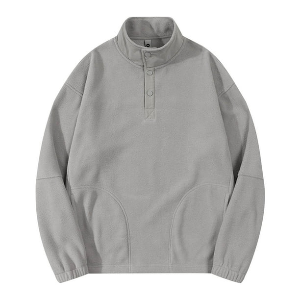 Blusa y camisa de manga larga con cuello alto para hombre, sudadera con capucha de manga larga lisa de forro polar con botones gruesos y cuello medio abierto, abrigo cálido con cuello alto, blusa de p