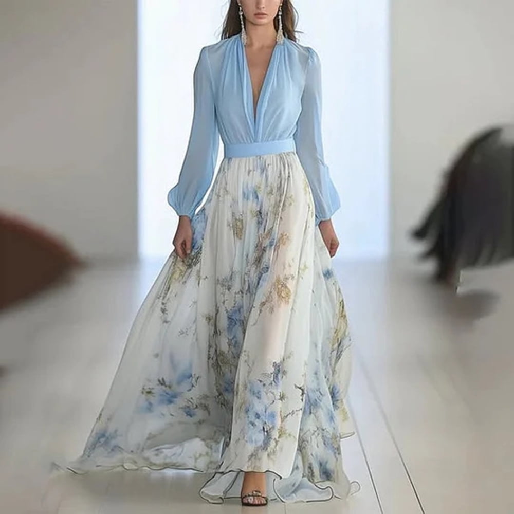 blue floral dress long sleeve Pale Mother of the Groom Dresses With V-Neck Sleeves Floor Length Evening Gown The Lulus Too Cute Navy Blue Floral Print Smocked Long Sleeve Mini Dress will have you lookin like a dream Floral Rayon Maxi Dress: Long