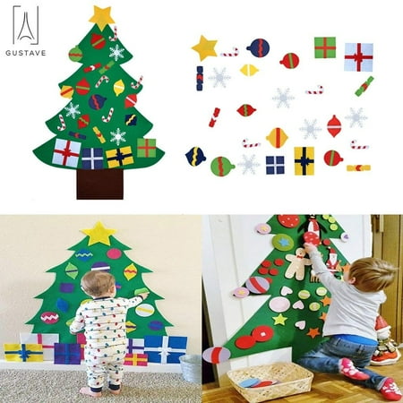 Educational Felt GustaveDesign 35.43inches DIY Felt Christmas Tree Set 30 Pcs Ornaments Educational Toy Door Wall Decor Detachable Ornaments for Xmas ()