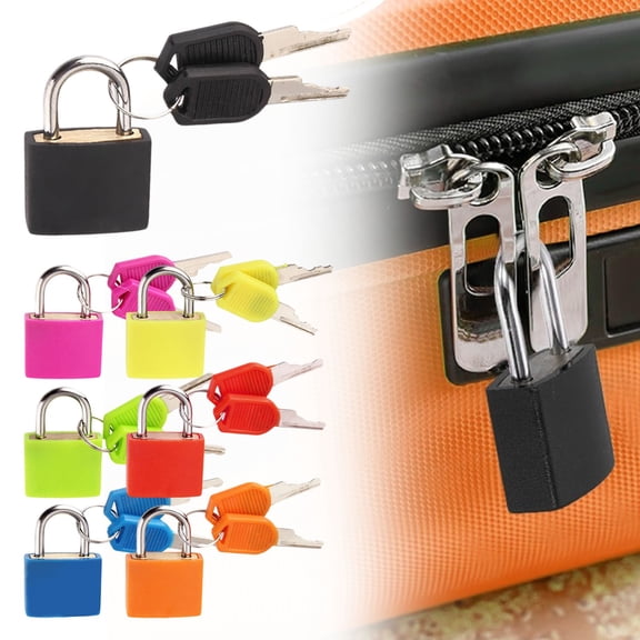 CHENjy Travel Suitcase Luggage Lock with Spare Keys, Colorful Plastic Covered Small Keyed Padlock, Scratch Resistant Metal Locker Lock for Gym Backpack Drawer, Black