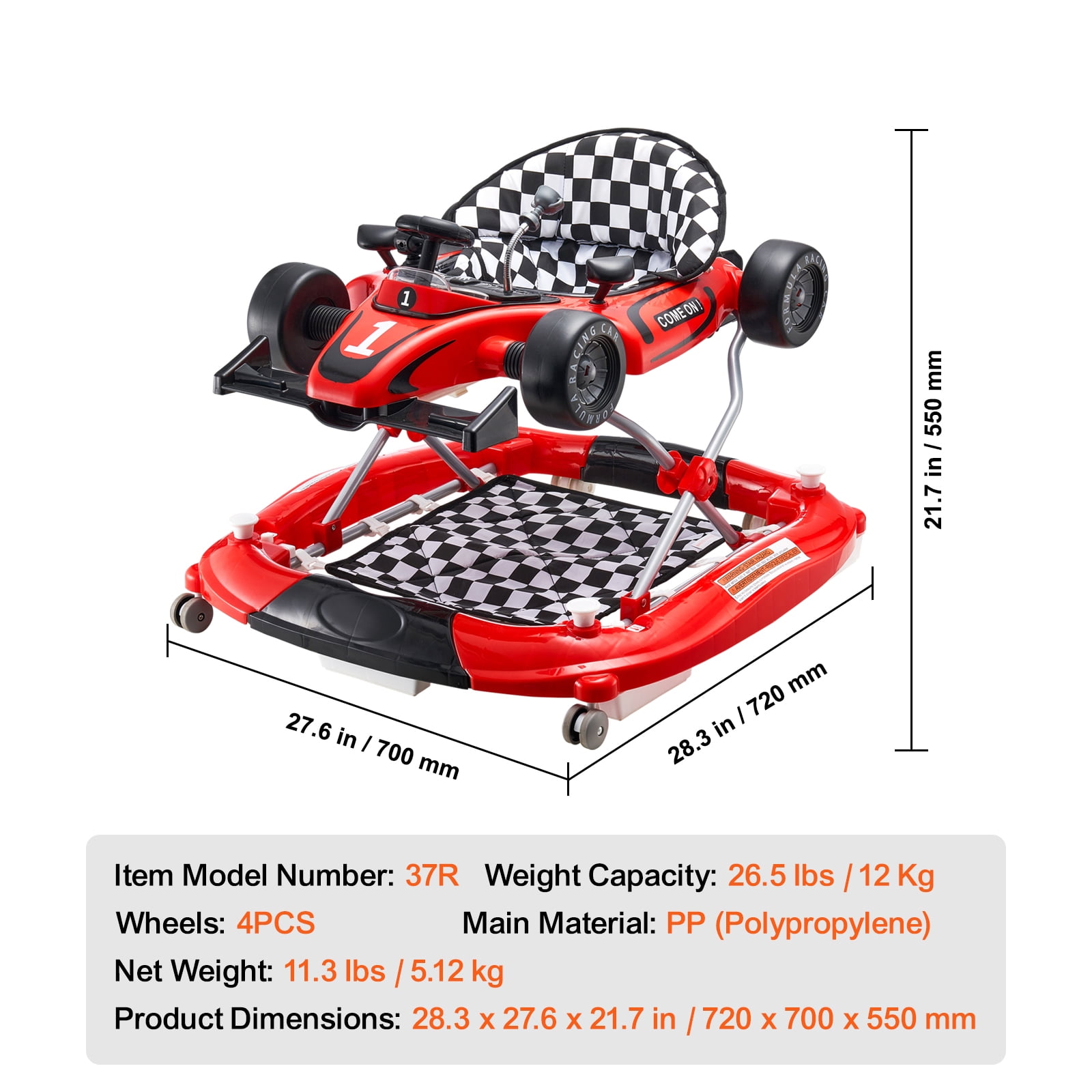 KFFKFF Baby Walker 4 in 1, Foldable Height Adjustable Baby Walker with Wheels, Infant Toddler Walker with Foot Pads, Anti-Fall Baby Walker With Steering Wheel