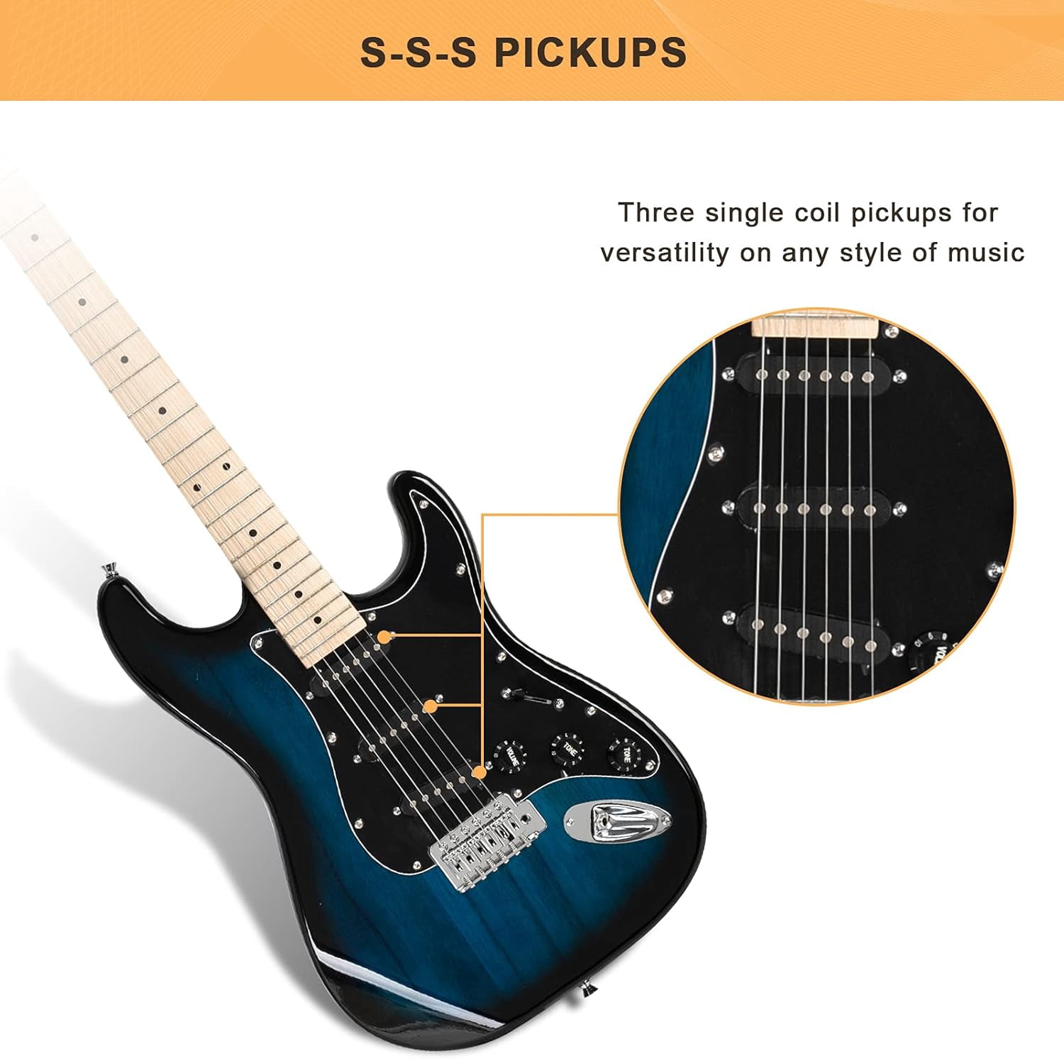GLARRY Full Size Electric Guitar with 20W Amp  and Accessories Pack Guitar Bag for Music Lover Beginner