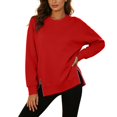 thumbnail image 3 of Jalioing Women's Casual Pullover Shirts Oversized Long Sleeve Side Slit Sweatshirts Solid Fashion Crew Neck Tops, 3 of 9