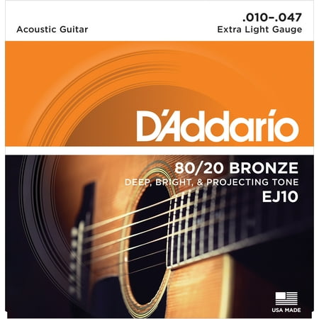 Daddario Single Guitar Strings - D'Addario EJ10 Bronze Acoustic Guitar Strings, Extra Light, 10-47