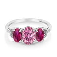 thumbnail image 2 of Gem Stone King 10K White Gold 3-Stone Ring Oval Pink Moissanite and Created Ruby Red (1.92 Cttw, Size 5), 2 of 4