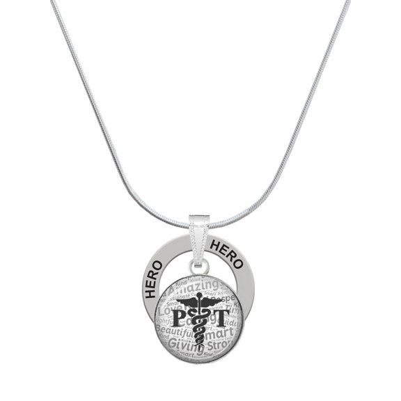 Delight Jewelry Silvertone Domed Black PT Hero Ring Charm Necklace, 18"