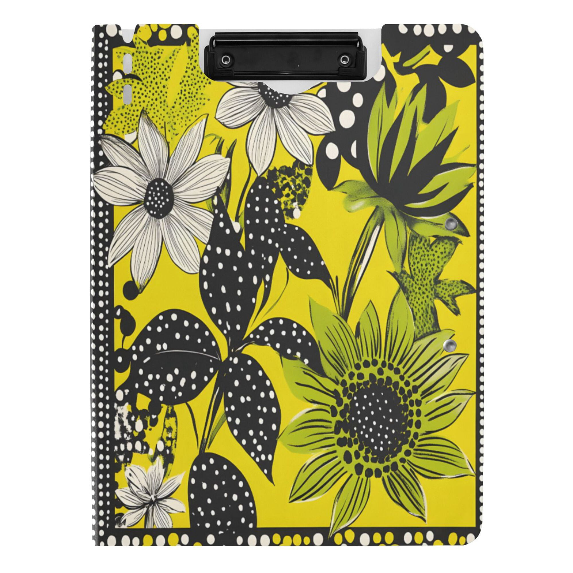 FORMRS A4 Clipboard Folder with Pen Holder Horizontal Foldable School Office Binder, Yellow Flowers