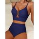 thumbnail image 2 of Bikini Herseas acanalado con aro en U y cuello en V, tiro alto, azul marino, talla L, 2 of 6