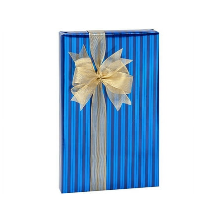 Pack Of 1, 24" x 417' Blue Stripes Foil Gift Wrap Counter Roll For 175 -200 Gifts Made In Usa