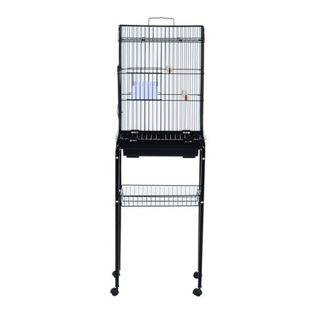 UPC: 0842525152846 | Pawhut 51  Metal Indoor Bird Cage Starter Kit With Detachable Rolling Stand  Storage Basket  And Accessories  Black